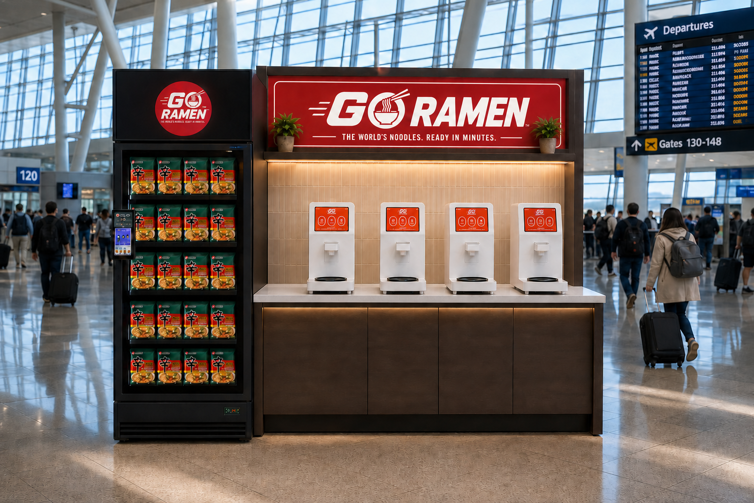 Go Ramen airport station concept showing a proposed Go Ramen station; this is not an existing installation.